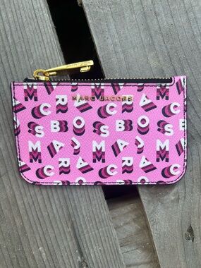 Marc Jacobs Pink Monogram Zip Card Holder Coin Purse Key Ring Wallet